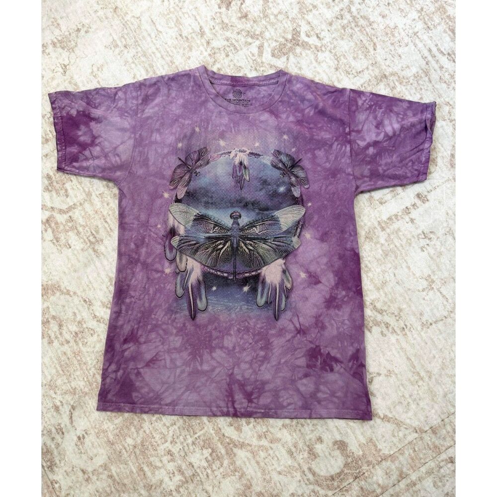The Mountain Dragonfly Dreamcatcher Purple Tie Dye Graphic T-Shirt Size L